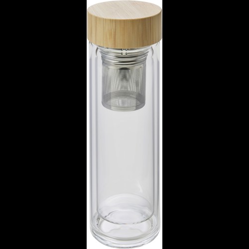 Glass and bamboo bottle with tea infuser (420ml)
