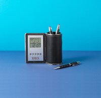 Desk tidy and clock 3685_050 (Black/silver)