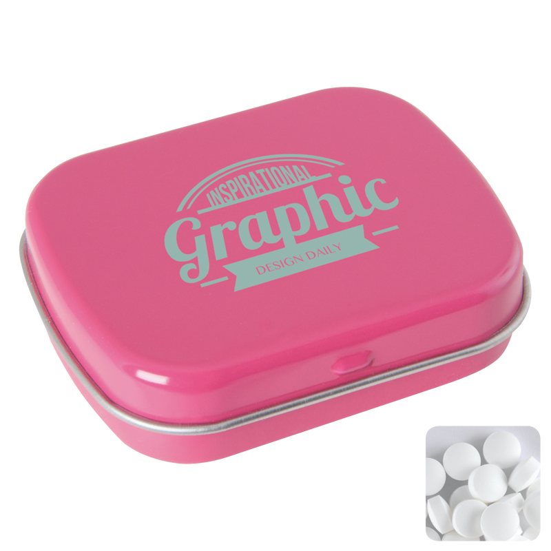 Flat hinged tin with dextrose mints CX0100_017 (Pink)