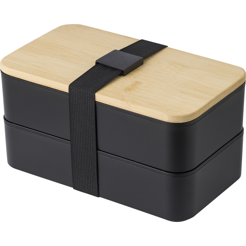 Double lunch box with Bamboo lid 966040_001 (Black)