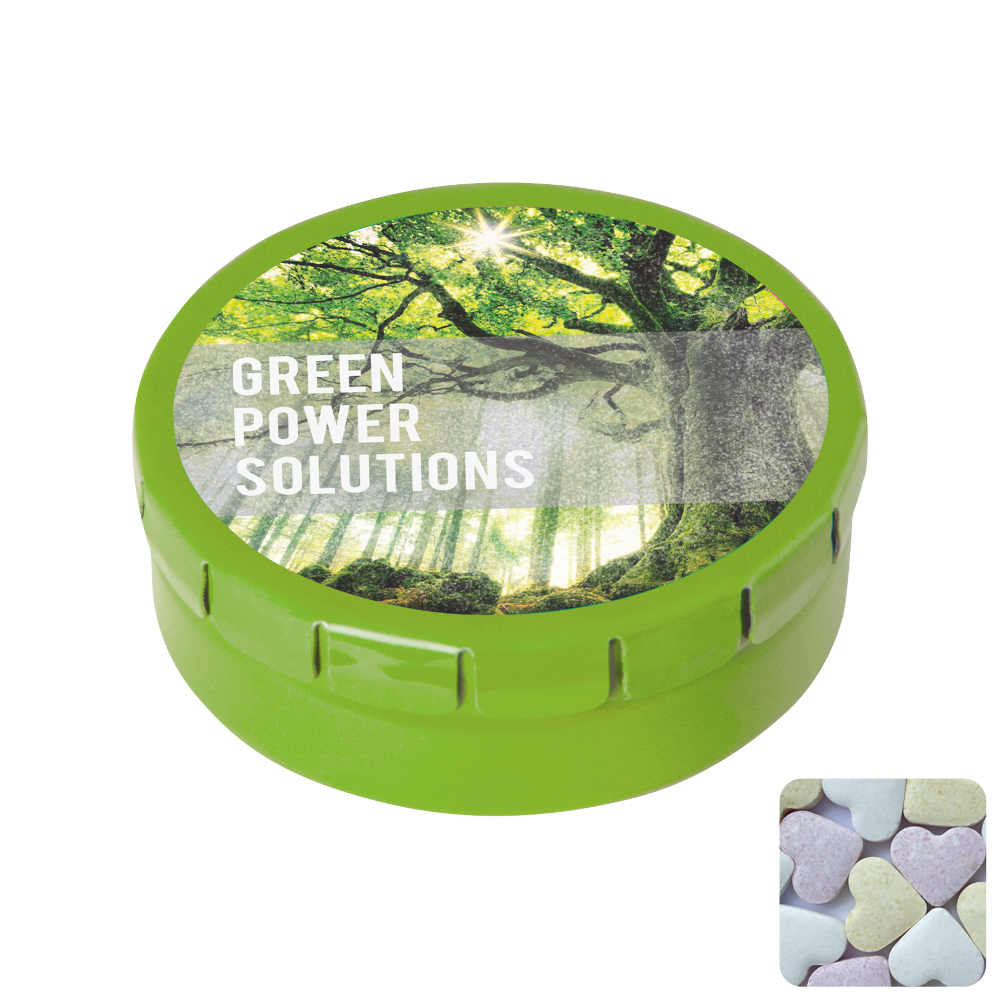 Picture of Round click tin with fruit heart sweets