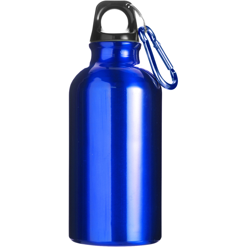 Aluminium single walled bottle with carabiner (400ml)  7552_023 (Cobalt blue)
