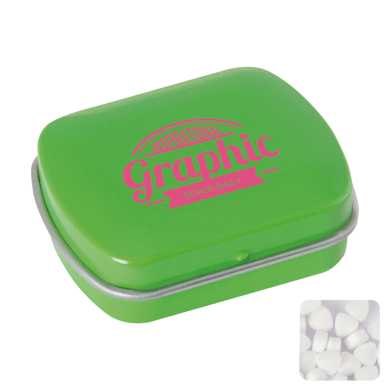 Small flat hinged tin with sugar free mints CX0111_029 (Light green)