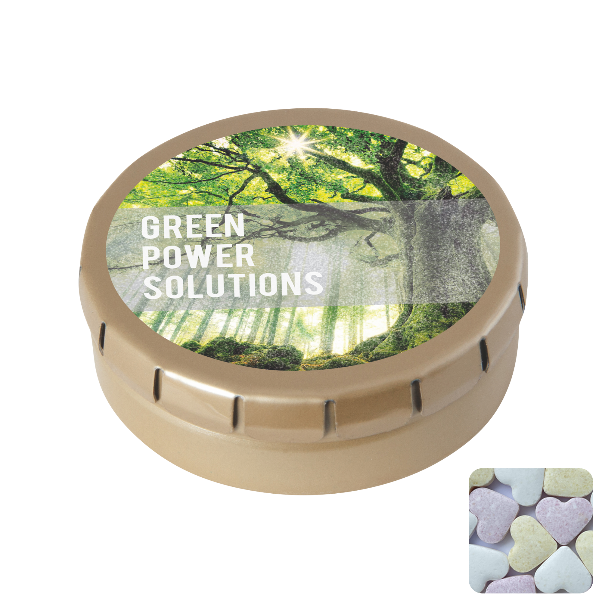 Picture of Round click tin with fruit heart sweets