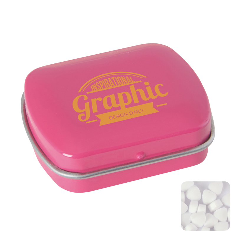 Small flat hinged tin with sugar free mints CX0111_017 (Pink)