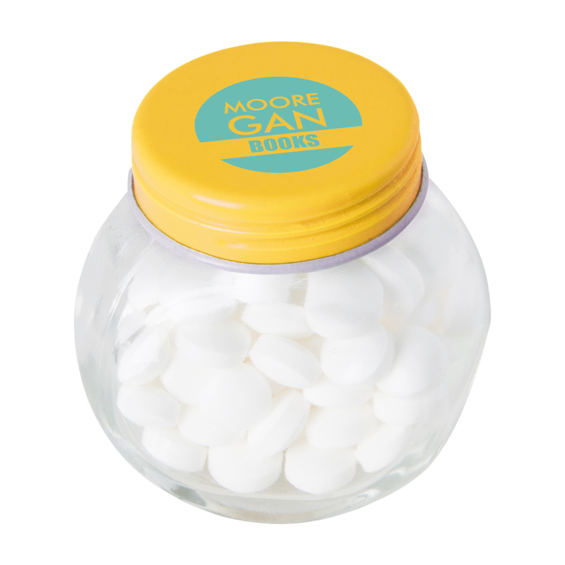 Small glass jar with mints with dextrose mints CX0300_006 (Yellow)