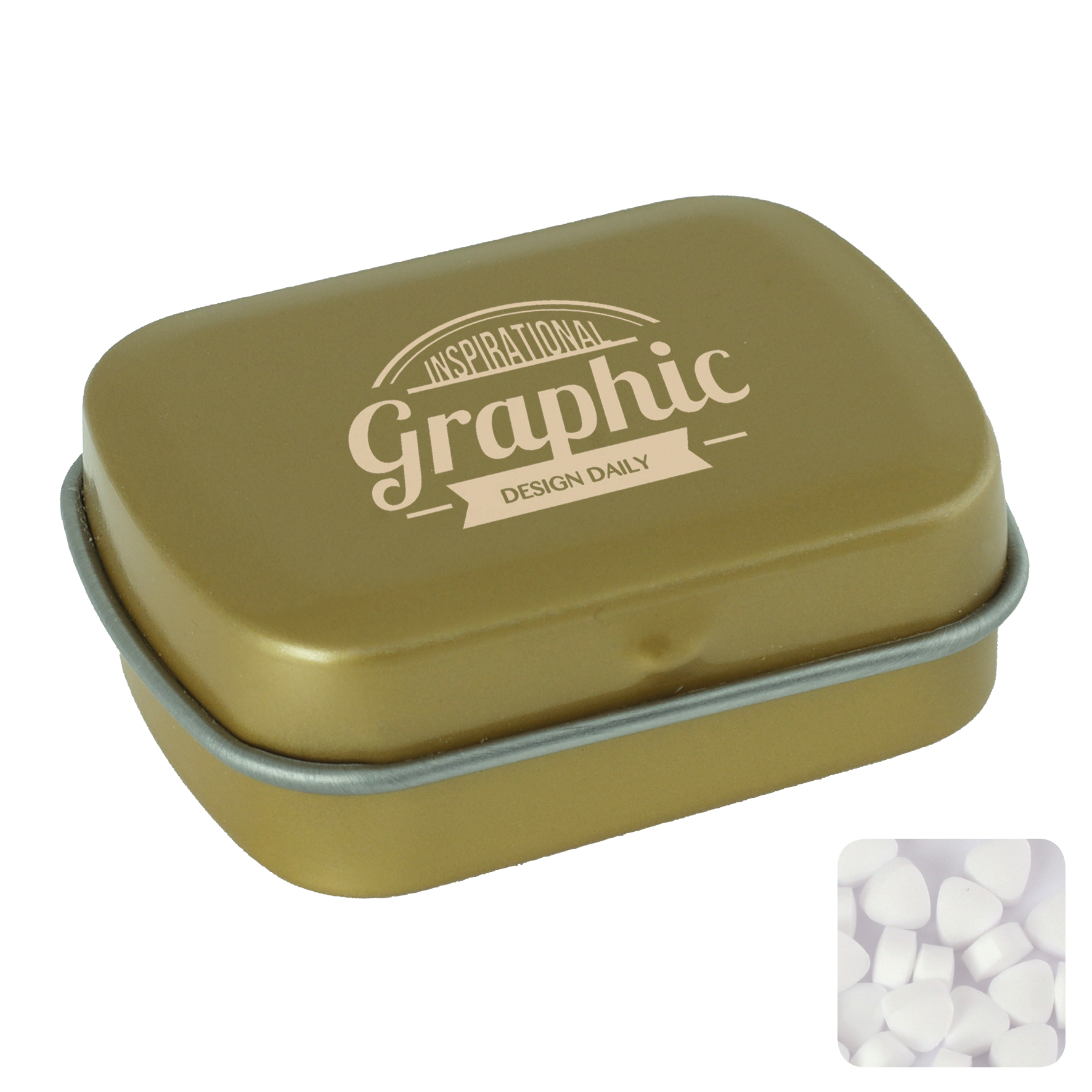 Picture of Small flat hinged tin with sugar free mints