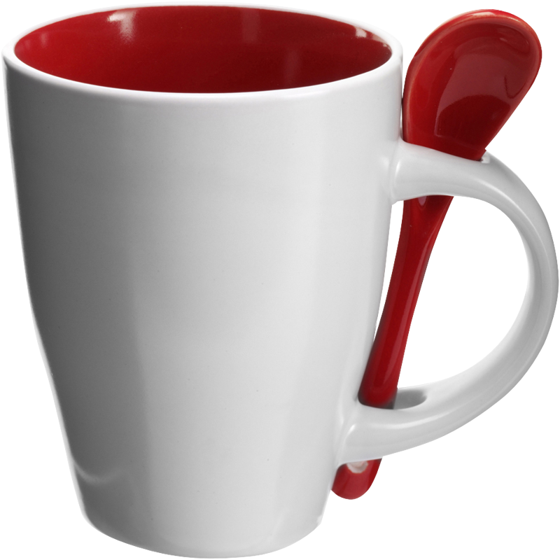 Coffee mug with spoon (300ml) 2855_008 (Red)