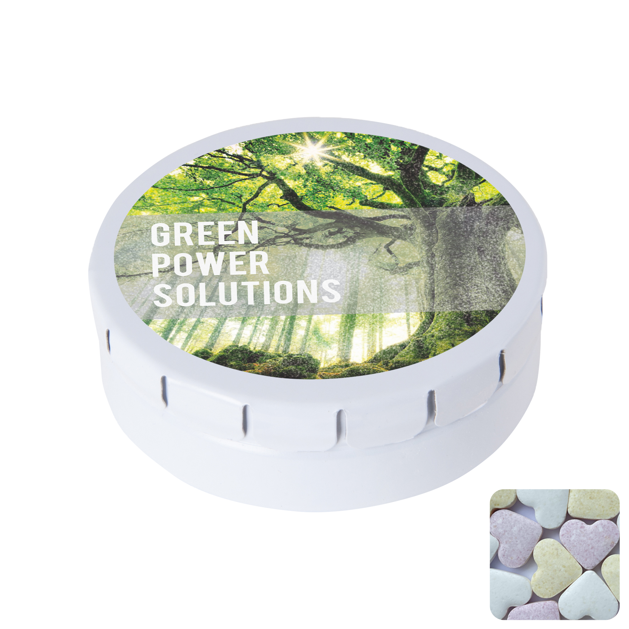 Picture of Round click tin with fruit heart sweets