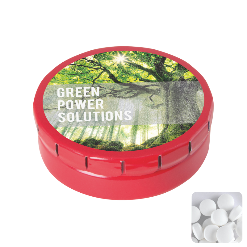 Round click tin with dextrose mints CX0130_008 (Red)