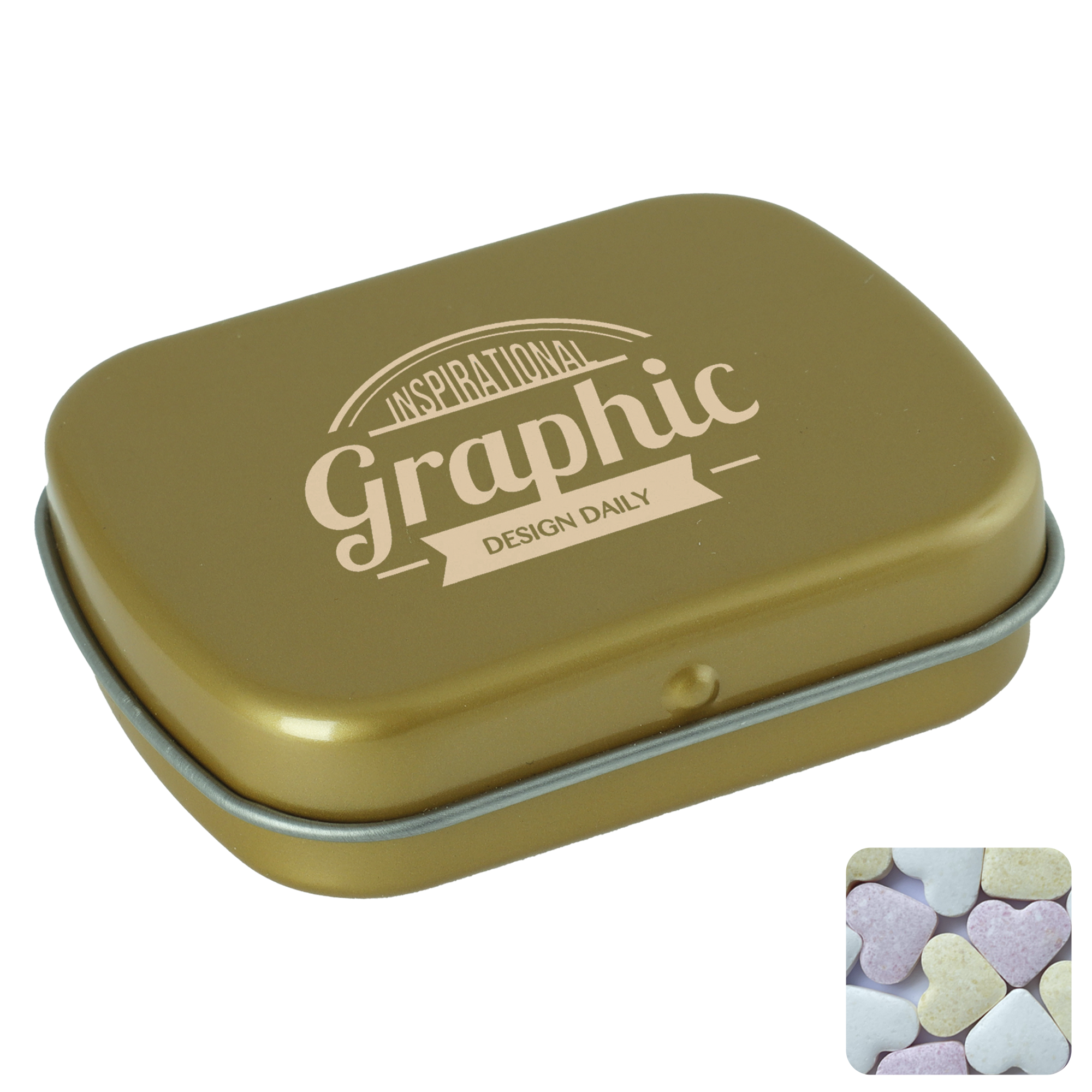 Picture of Flat hinged tin with fruit heart sweets 