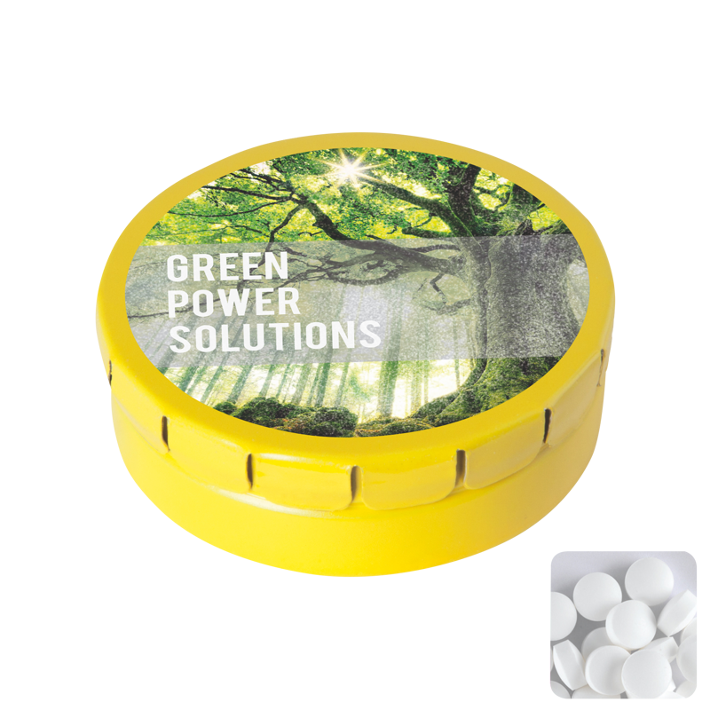Round click tin with dextrose mints CX0130_006 (Yellow)