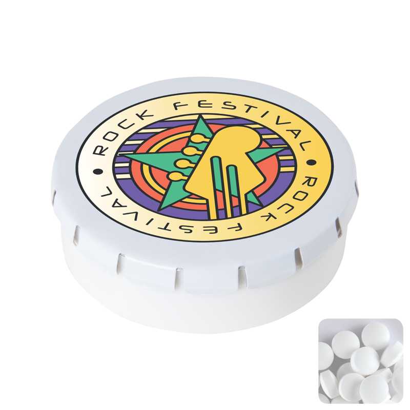 Round click plastic pot with sugar free mints CX0141_002 (White)