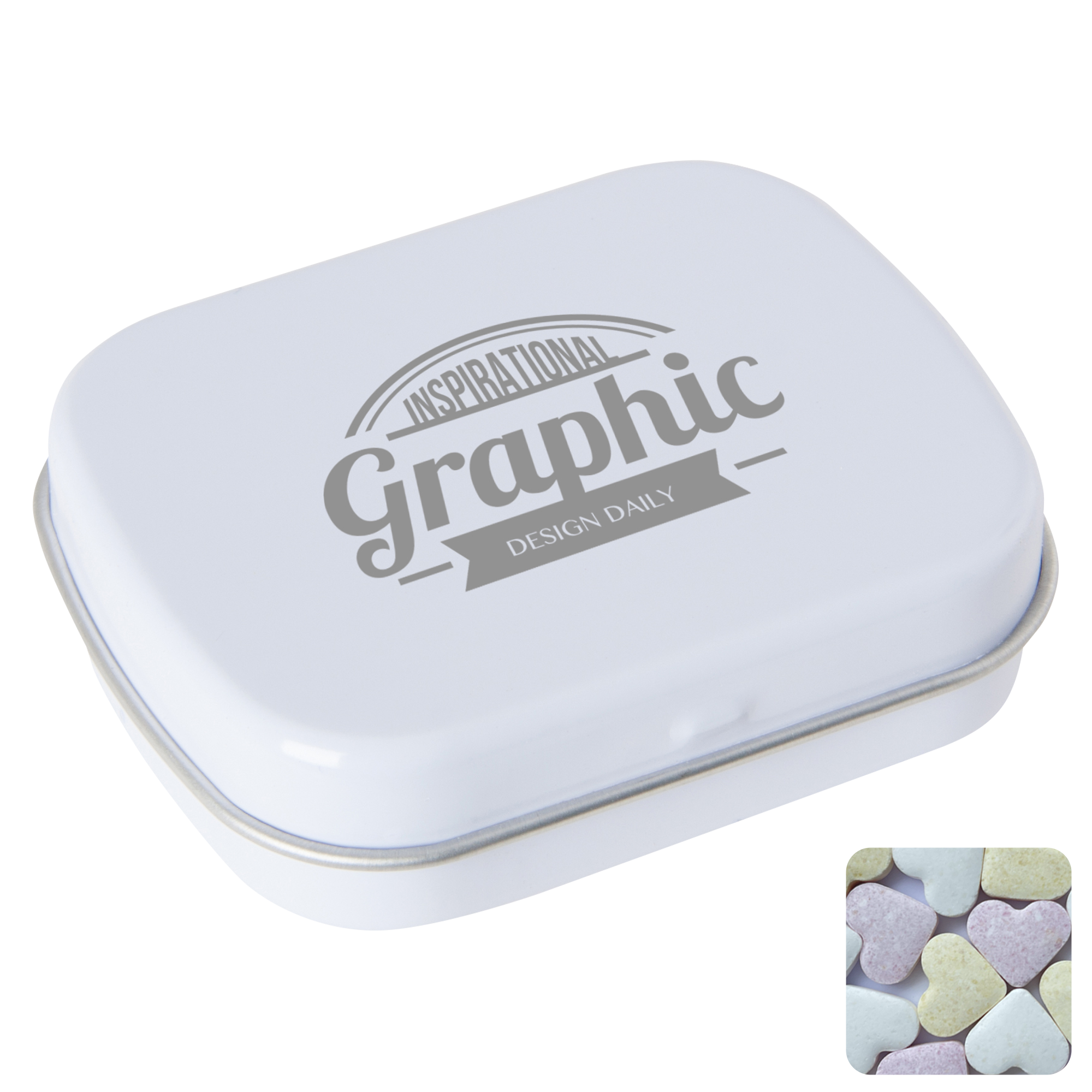 Picture of Flat hinged tin with fruit heart sweets 