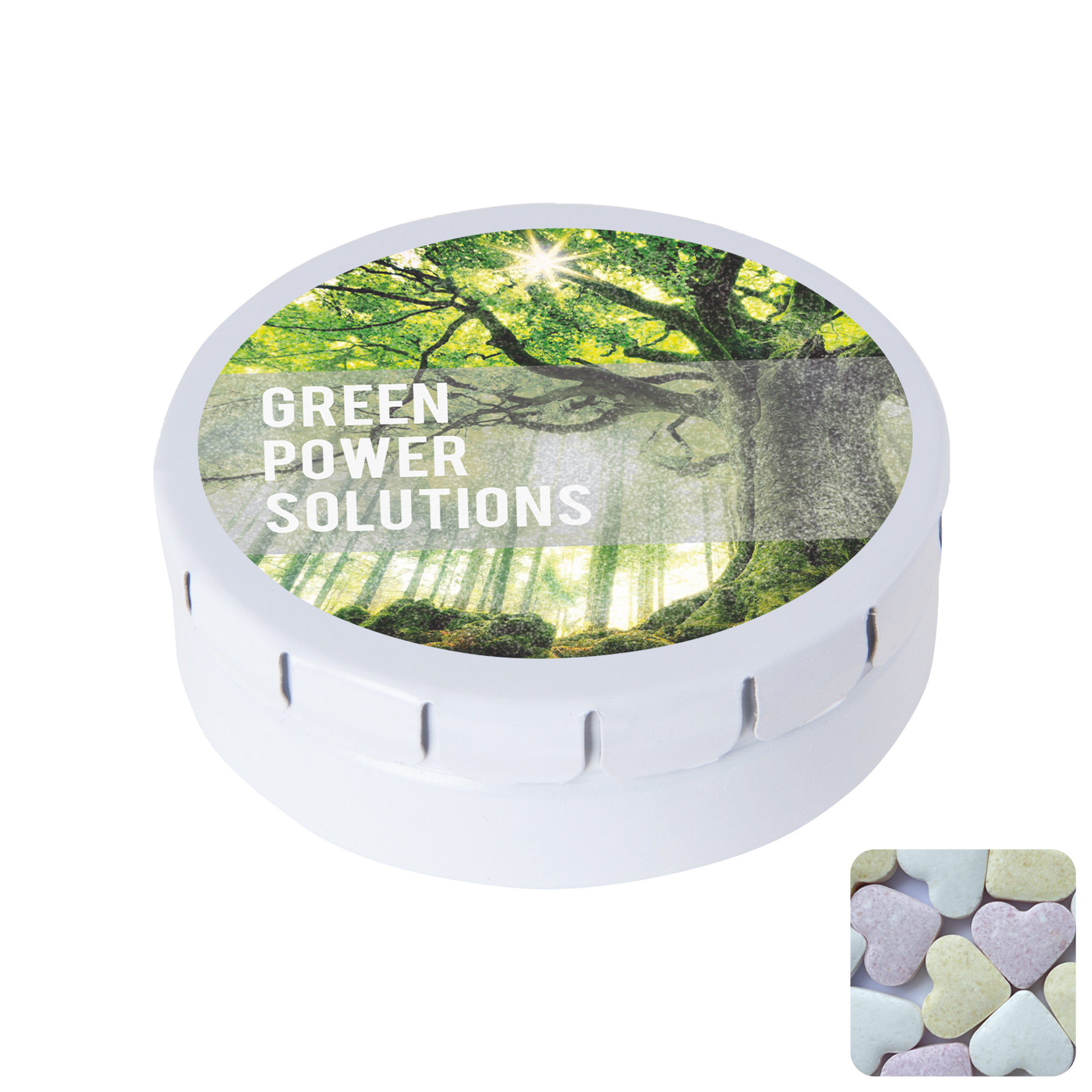 Picture of Round click tin with fruit heart sweets