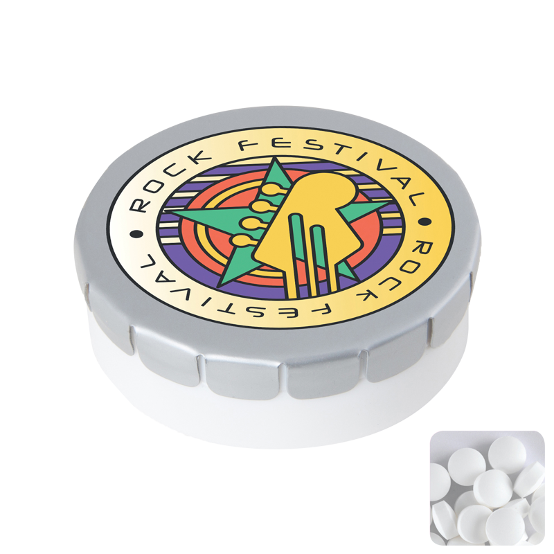 Round click plastic pot with sugar free mints CX0141_027 (Light grey)