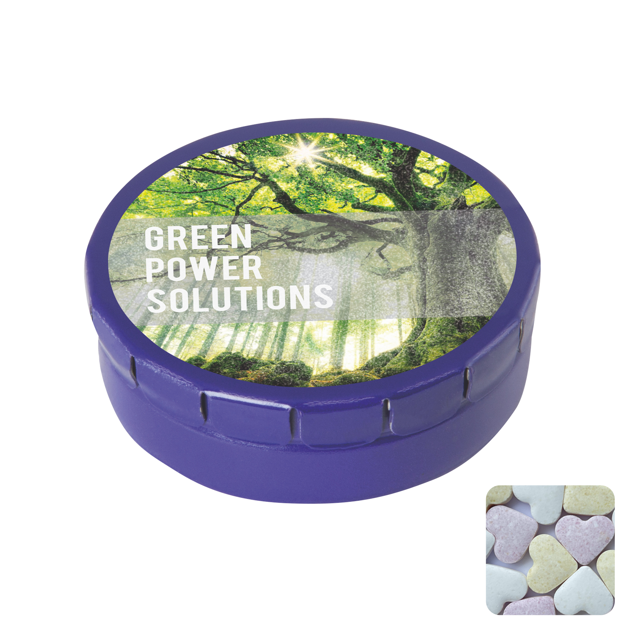 Picture of Round click tin with fruit heart sweets