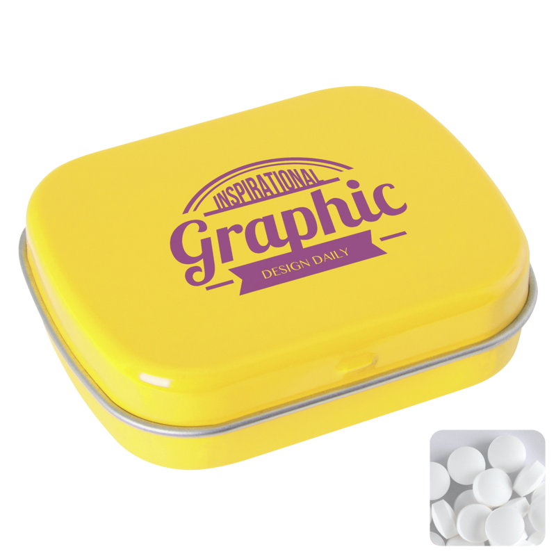 Flat hinged tin with dextrose mints CX0100_006 (Yellow)