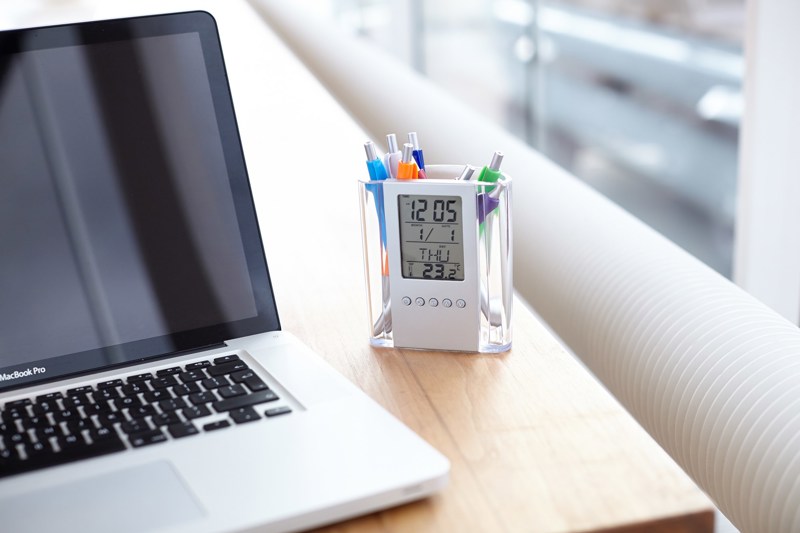 Pen holder with clock 003684_050 (Black/silver)