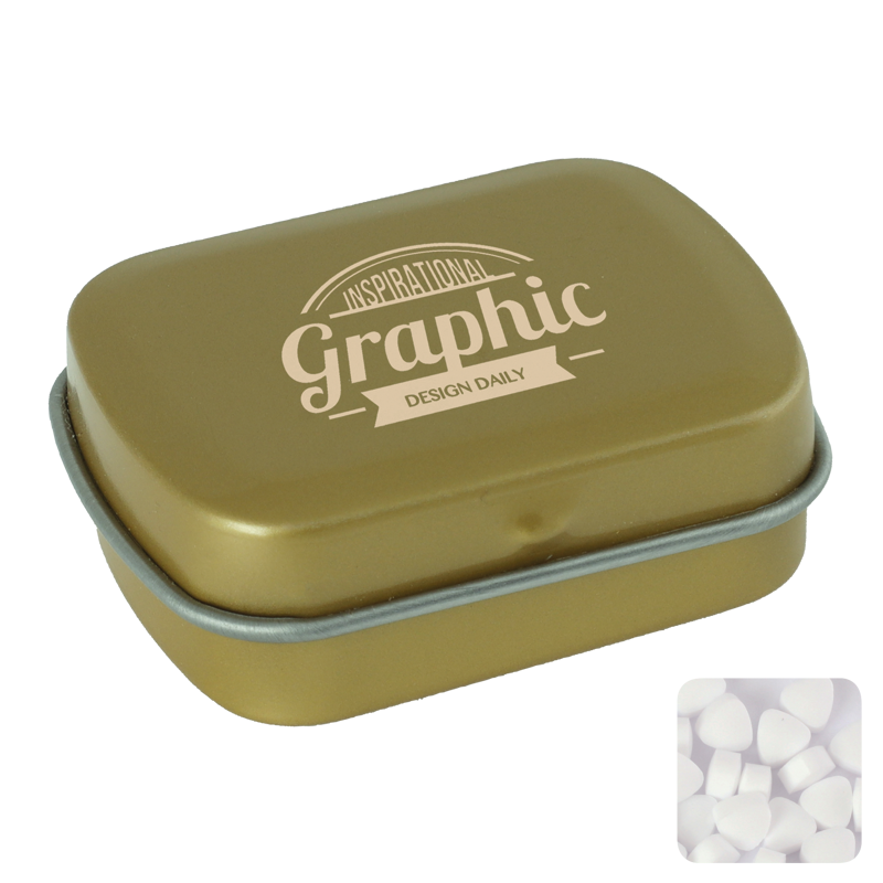 Small flat hinged tin with sugar free mints CX0111_031 (Gold)