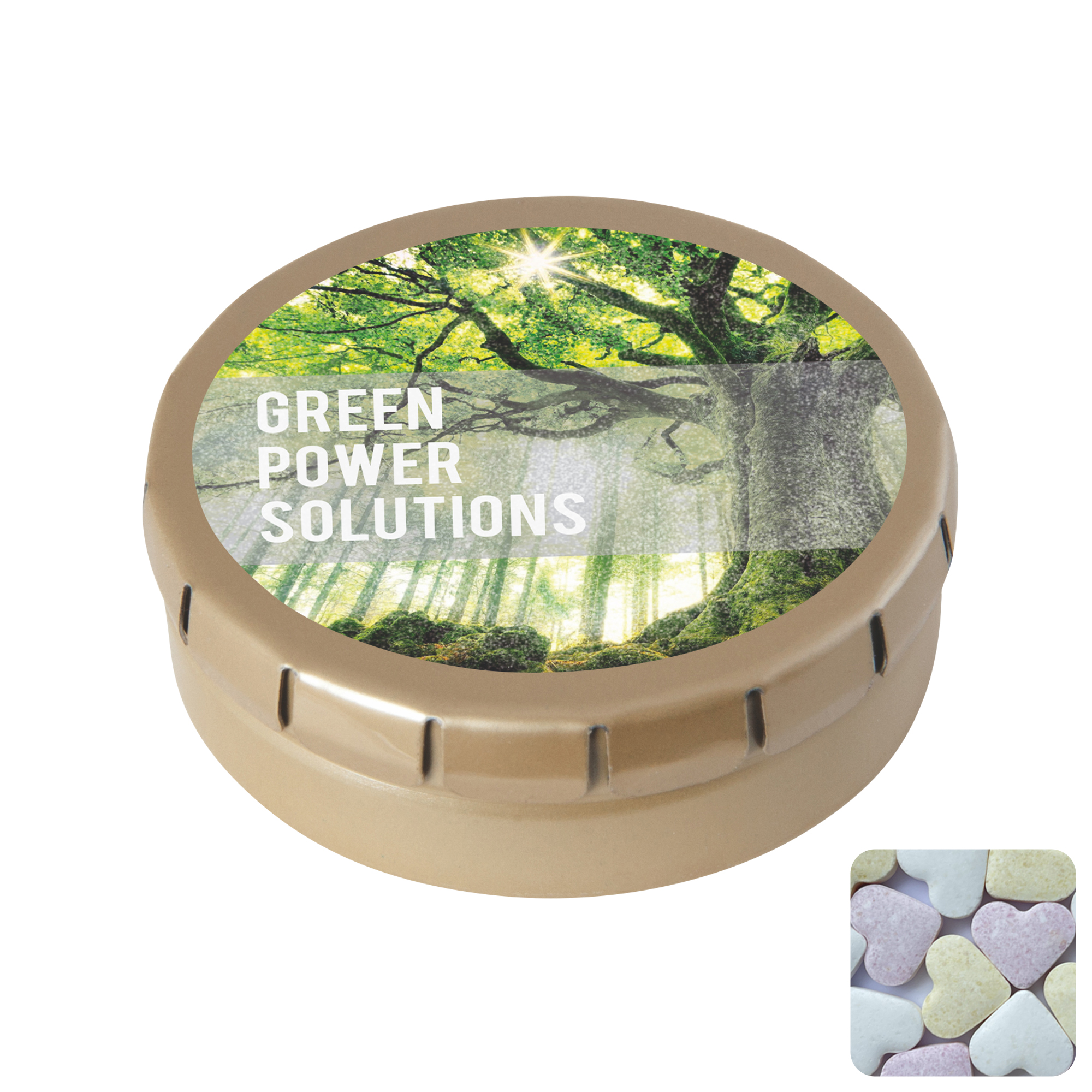 Picture of Round click tin with fruit heart sweets