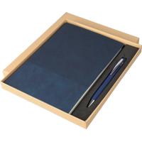 Recycled PU notebook with ballpen gift set (approx. A5) 1274009_005 (Blue)
