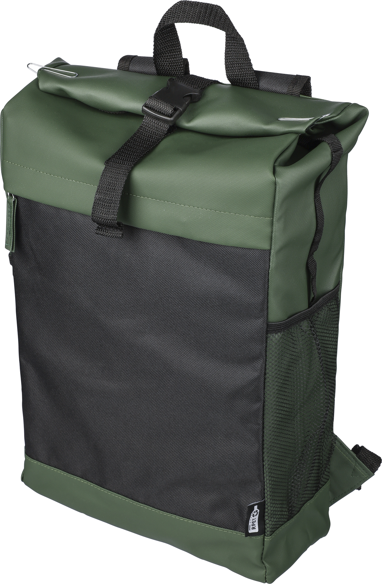 Picture of RPET polyester roll-top backpack.