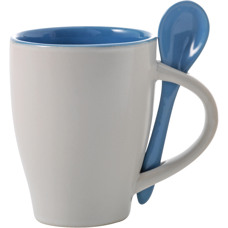 Coffee mug with spoon (300ml) 2855_018 (Light blue)