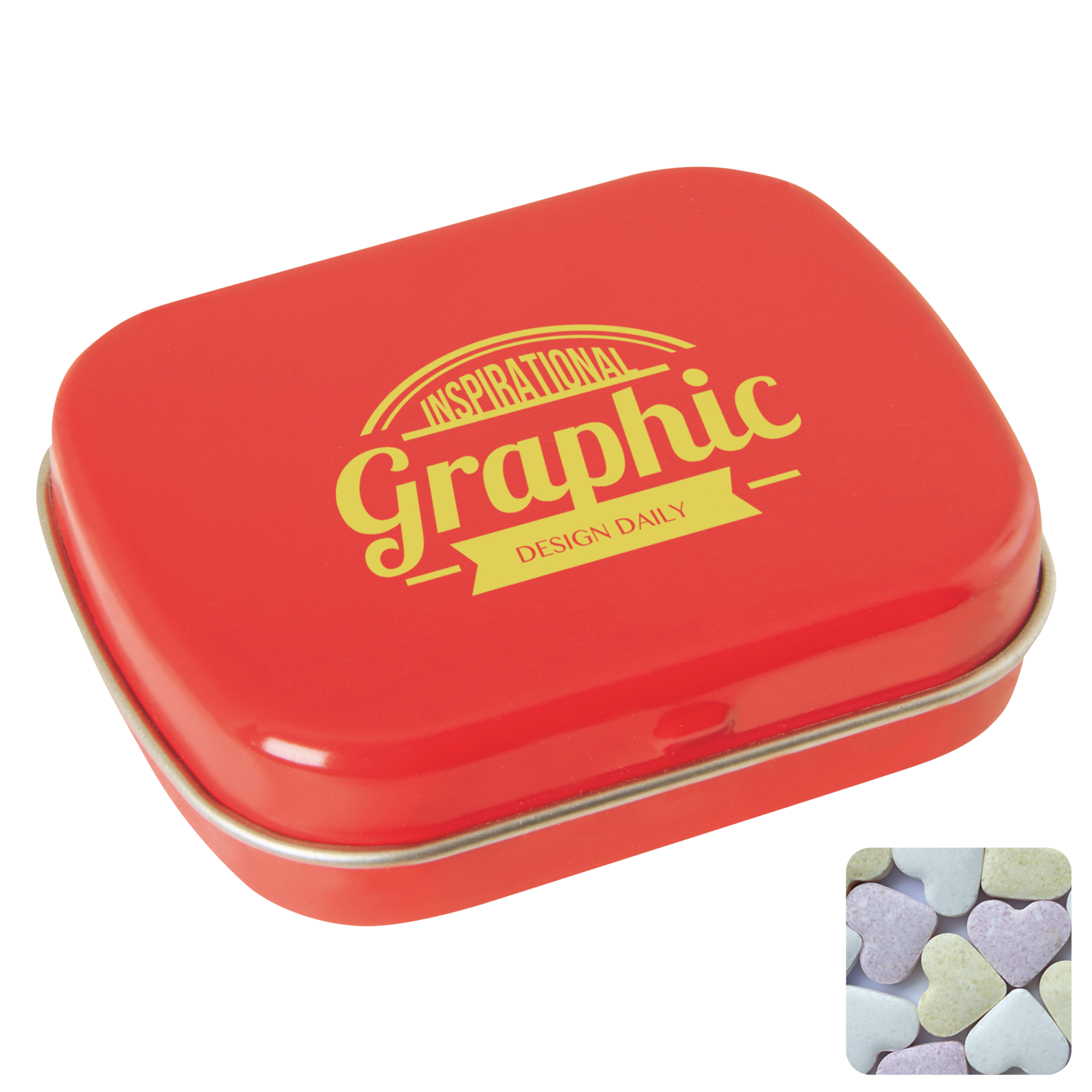 Picture of Flat hinged tin with fruit heart sweets 