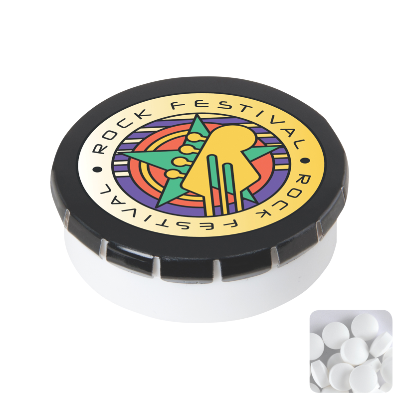 Round click plastic pot with sugar free mints CX0141_001 (Black)