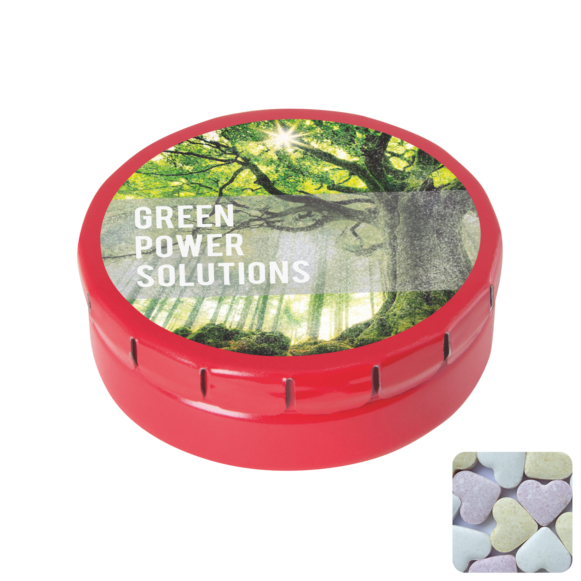 Picture of Round click tin with fruit heart sweets