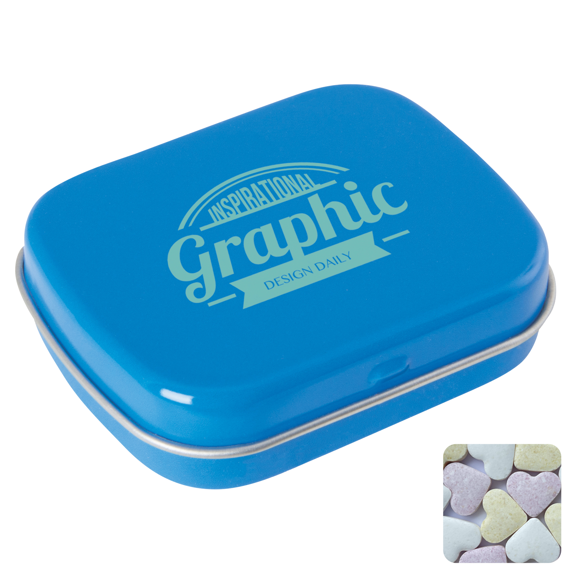 Picture of Flat hinged tin with fruit heart sweets 